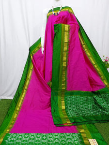 Pink zari border silk handwoven pochampally ikat saree – GoCoop