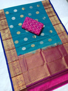 Weavers Mart Pure Silk gadwal-dupatta-blue-color